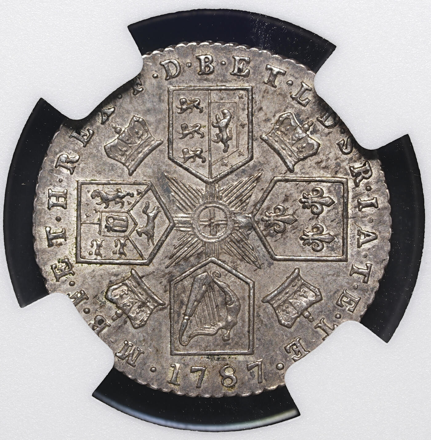 修遠堂世界钱币第四十三期 全场包邮 NGC MS62 1787年英国6便士银币 纸袋包浆