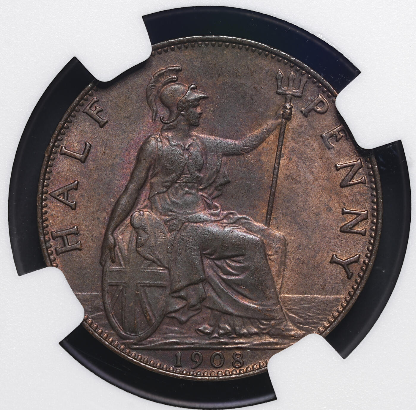 修遠堂世界钱币第四十三期 全场包邮 NGC MS63BN 1908年英国1/2便士铜币