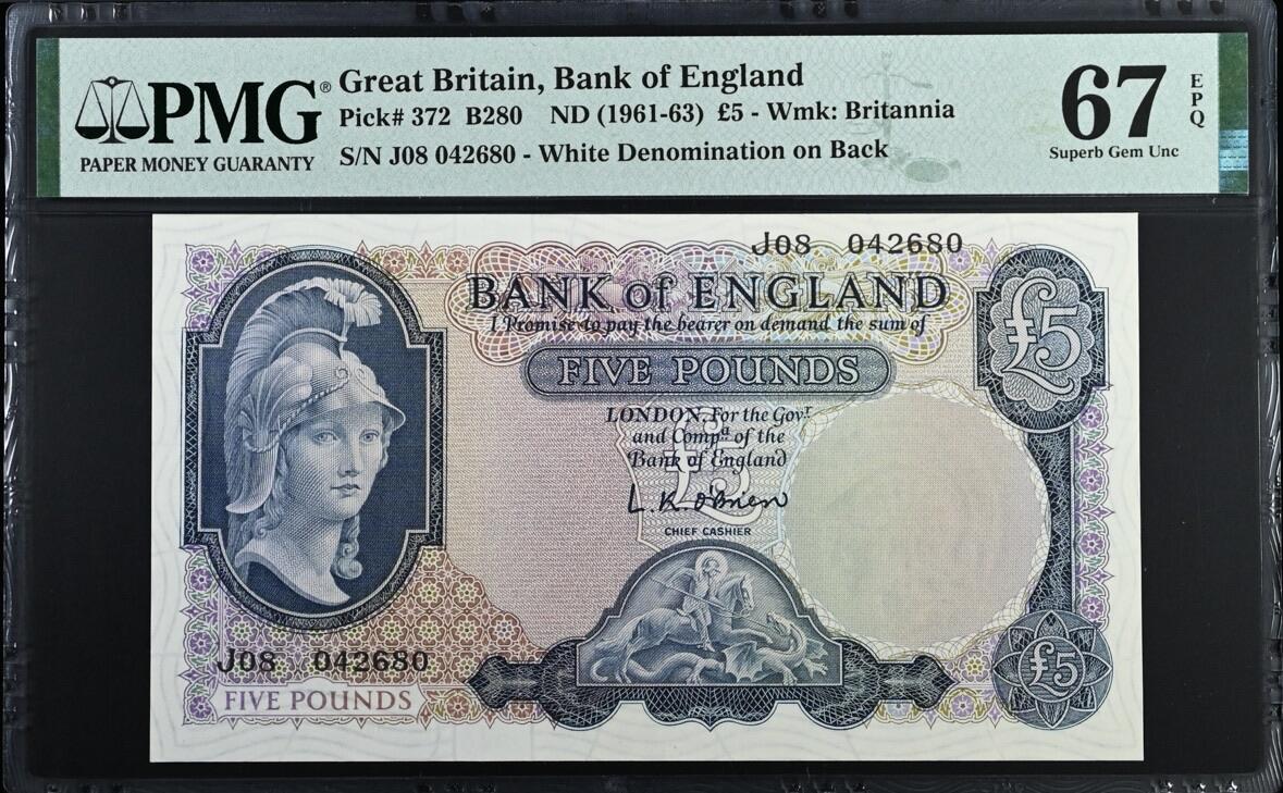 收藏联盟Quantum Auction 第383期拍卖  英国1961-63年5镑 PMG67 帝国女神