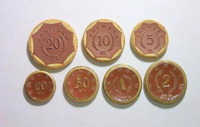 稀见全镶金边 7枚全套 德国德紧萨克森1921年著名陶币 带原盒 - 稀见全镶金边 7枚全套 德国德紧萨克森1921年著名陶币 带原盒