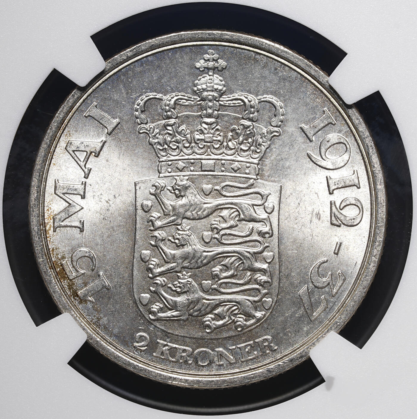 修遠堂世界钱币第四十三期 全场包邮 NGC MS65 1937丹麦国王执政25周年纪念2克朗银币
