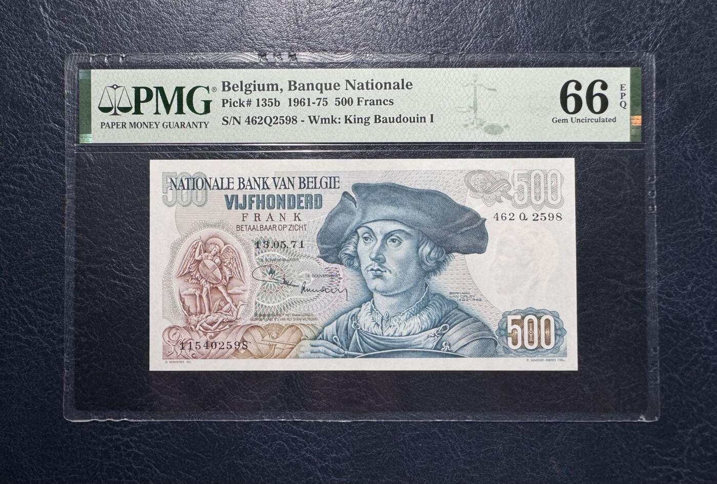 收藏联盟Quantum Auction 第383期拍卖  比利时1971年500法郎 PMG66 奥地利的玛格丽特 