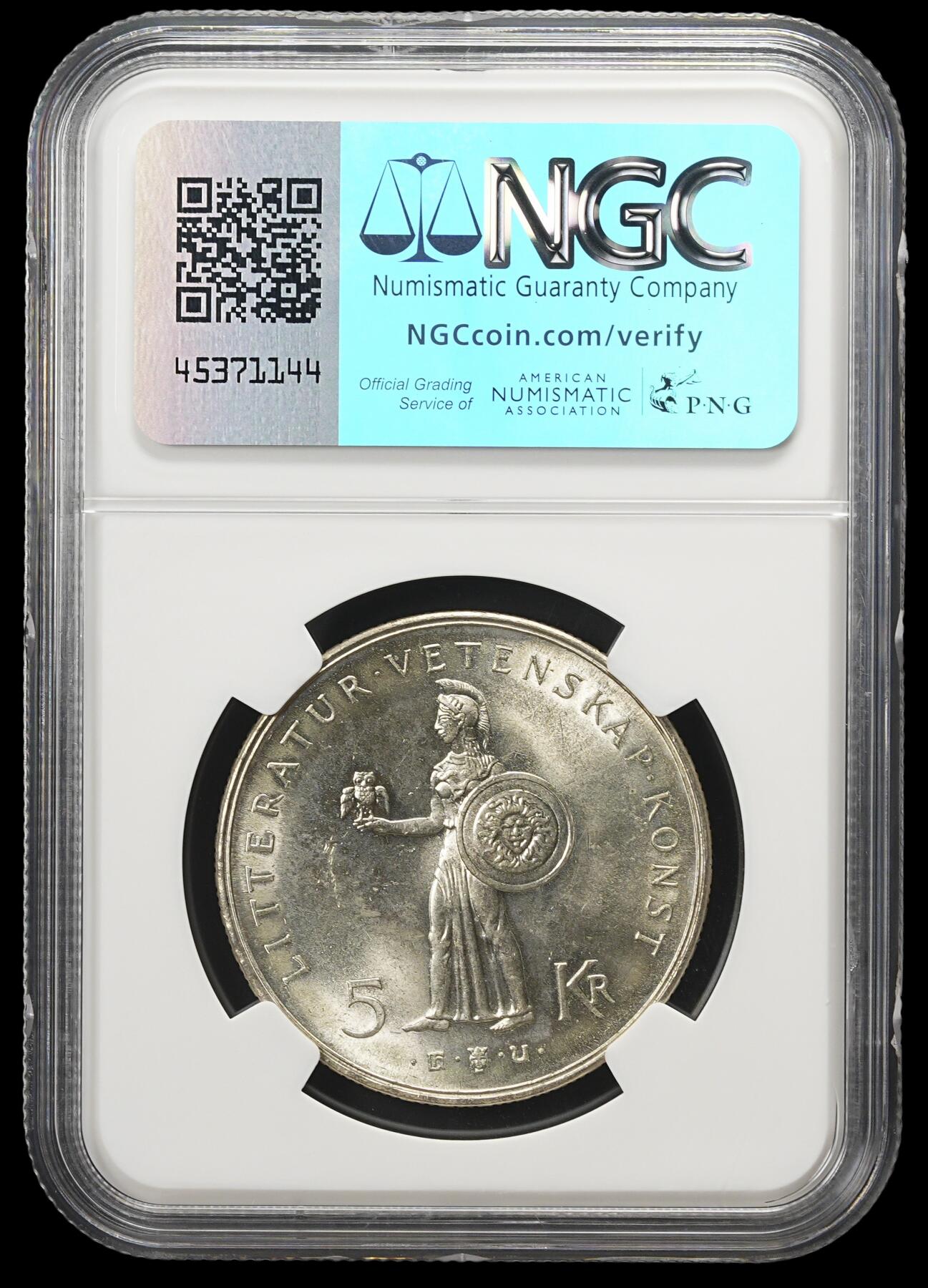 修遠堂世界钱币第四十三期 全场包邮 NGC MS64 1962年瑞典国王斯塔夫六世·阿道夫80大寿5克朗大银币 18g