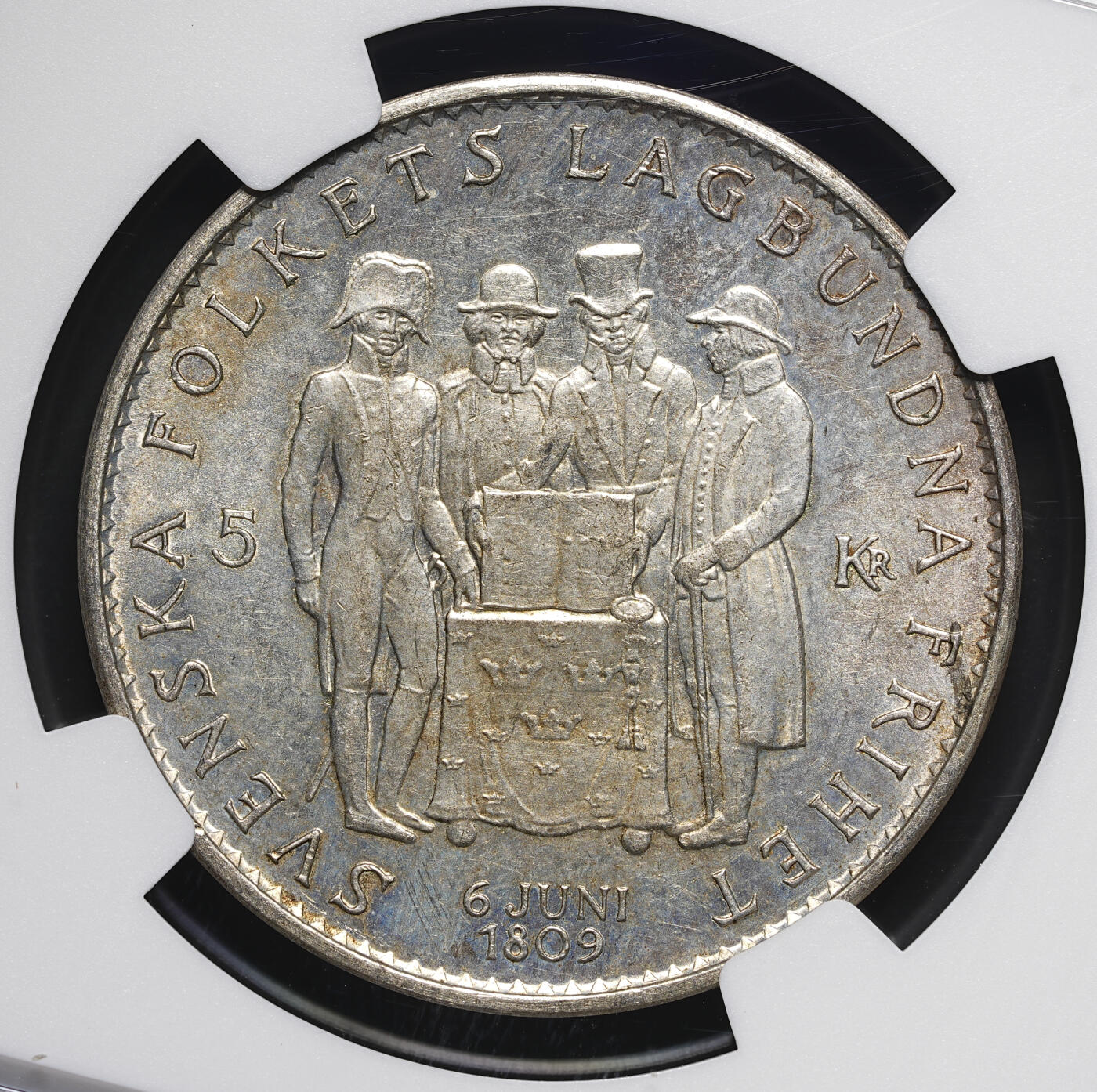 修遠堂世界钱币第四十三期 全场包邮 NGC MS64 1959年瑞典宪法150周年纪念5克朗银币 18G