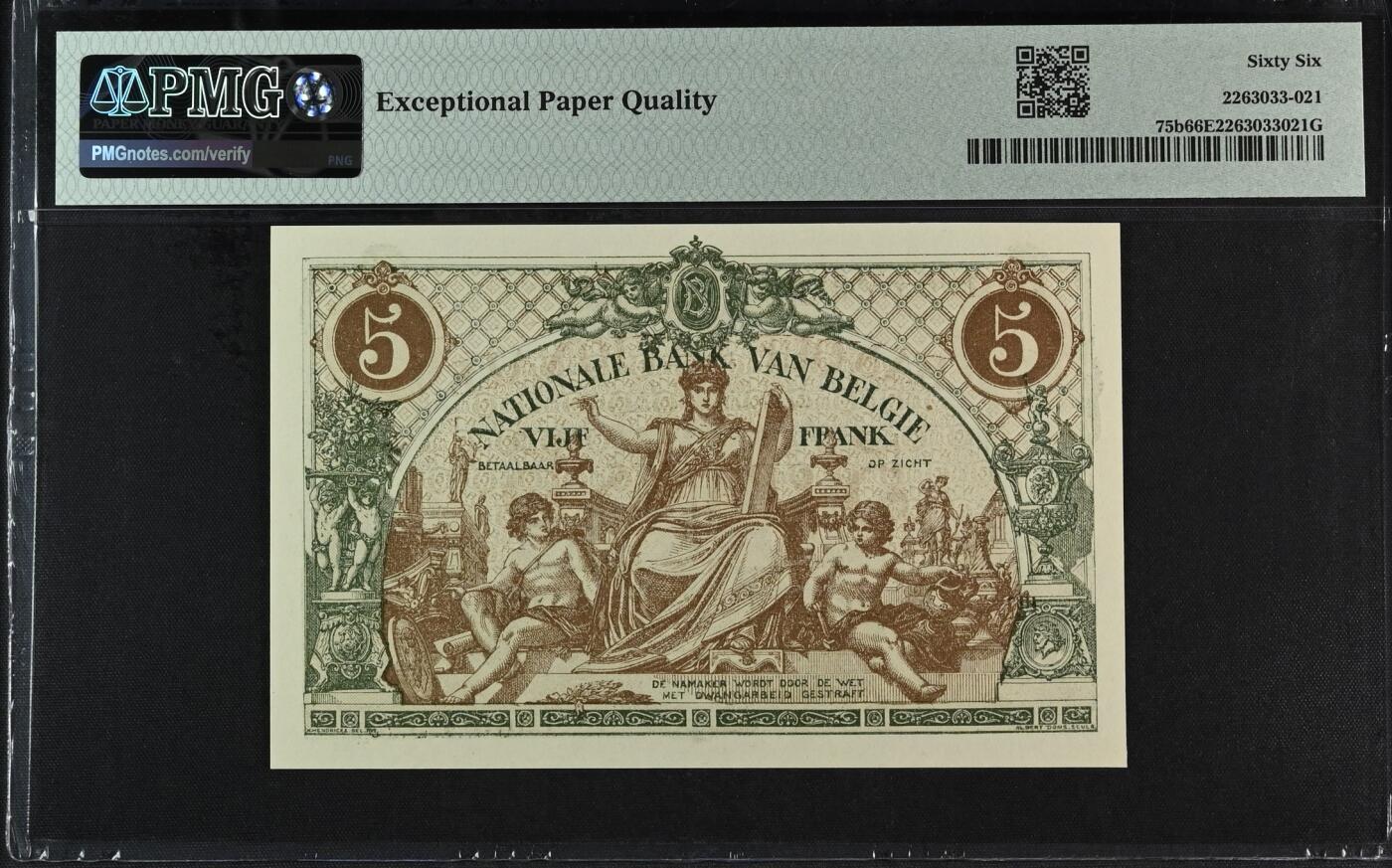 收藏联盟Quantum Auction 第383期拍卖  比利时央行1918-21年5法郎 PMG66