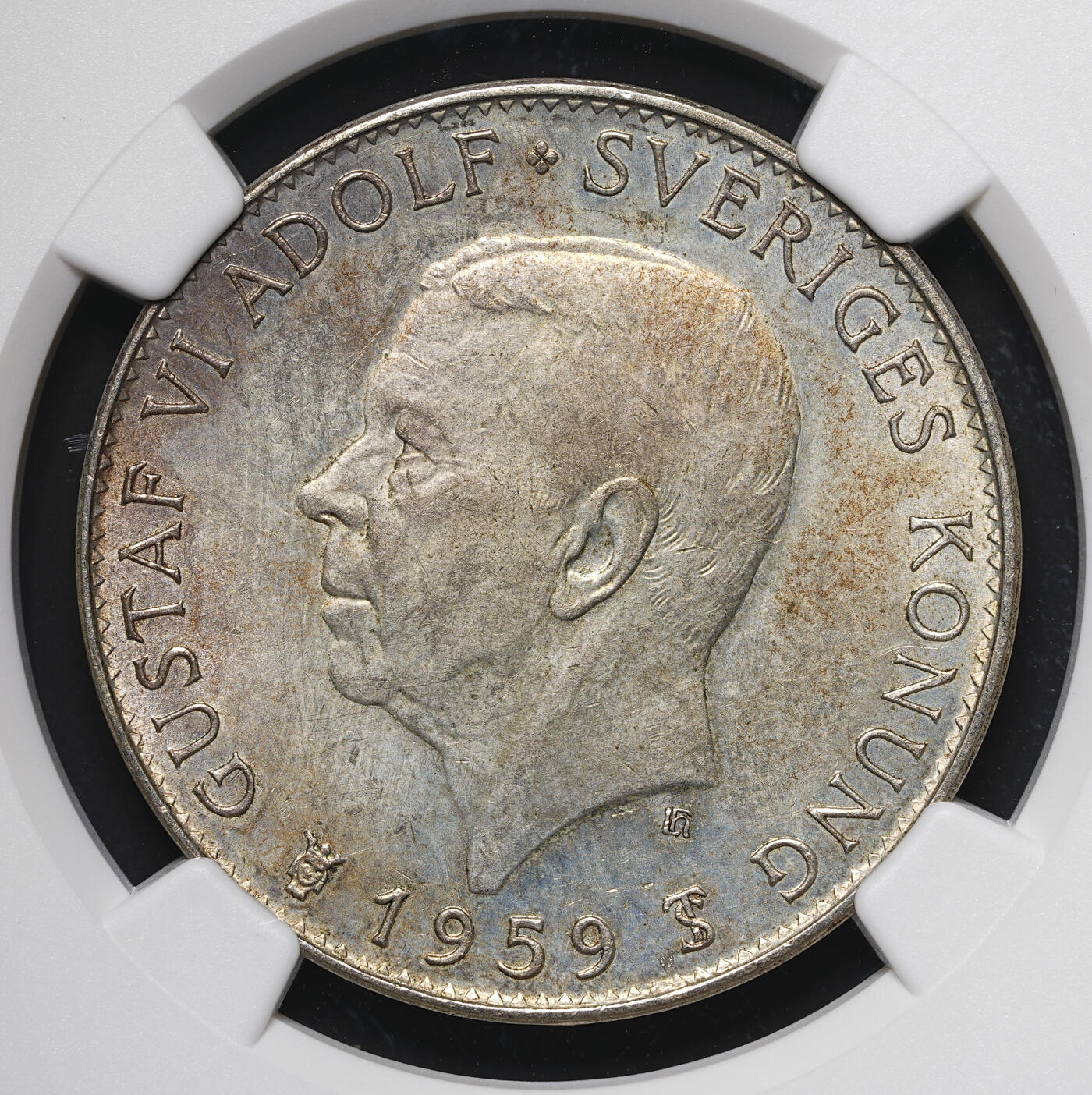修遠堂世界钱币第四十三期 全场包邮 NGC MS64 1959年瑞典宪法150周年纪念5克朗银币 18G