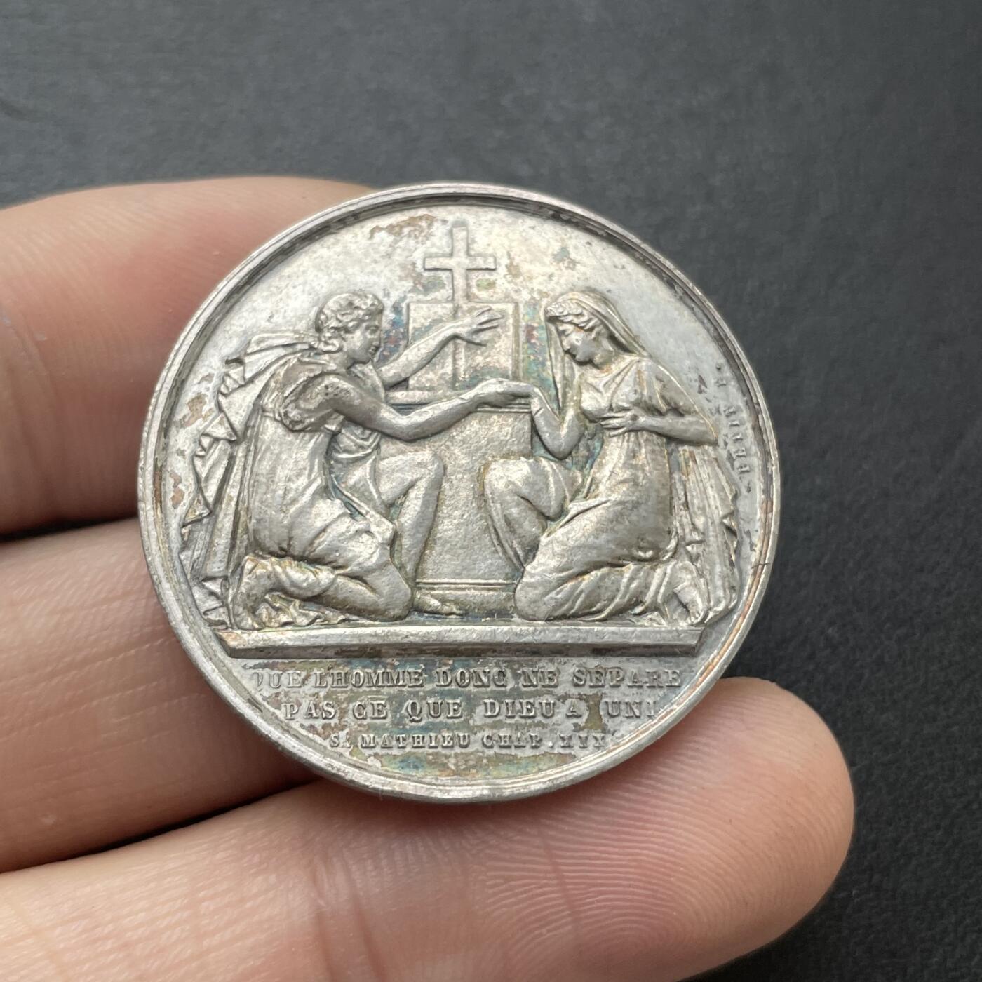 「木头集藏」章牌专场-第48期 1865年法国婚礼银章  直径：32  mm，13.7 g，边铭：蜜蜂 ARGENT 