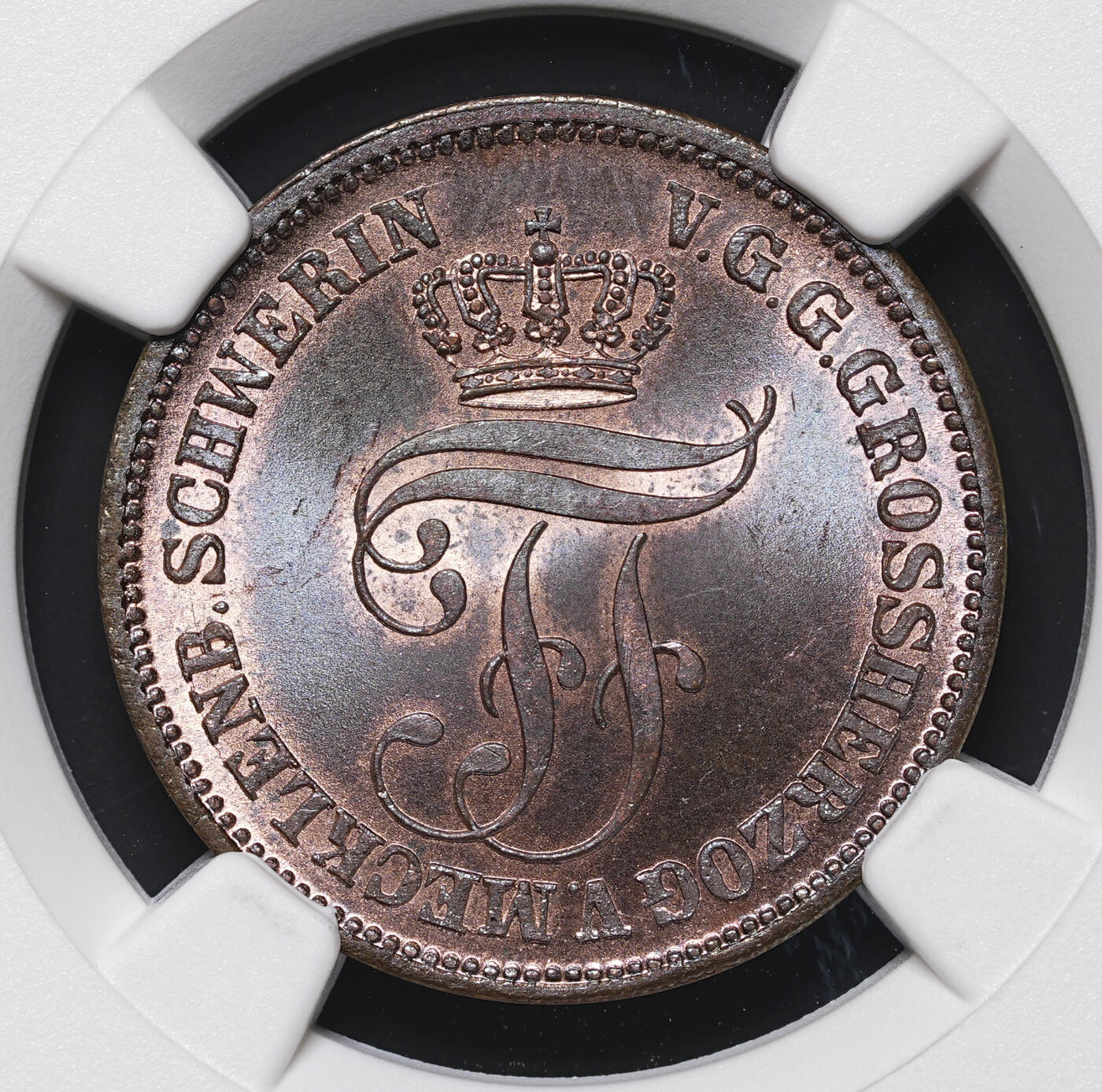修遠堂世界钱币第四十三期 全场包邮 NGC MS64RB 1872年梅克伦堡-什未林大公国5芬尼铜币 唯一冠军分