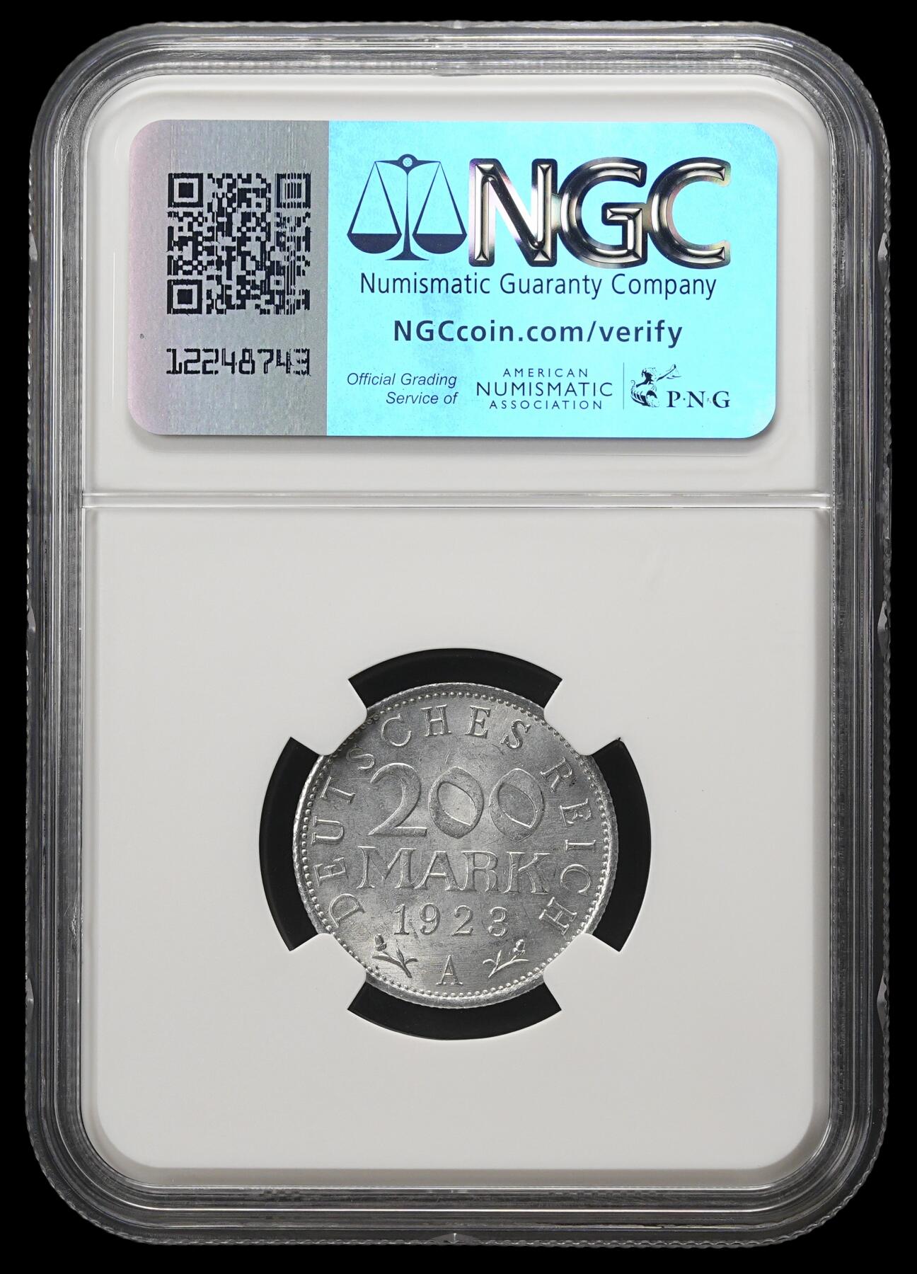修遠堂世界钱币第四十三期 全场包邮 NGC MS65 1923年魏玛政府200马克