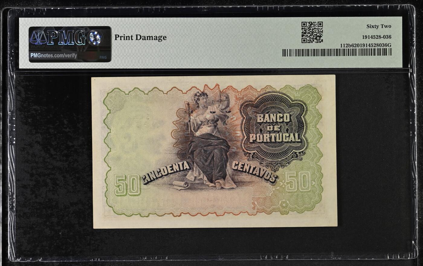 收藏联盟Quantum Auction 第383期拍卖  葡萄牙1918-20年50分 PMG62