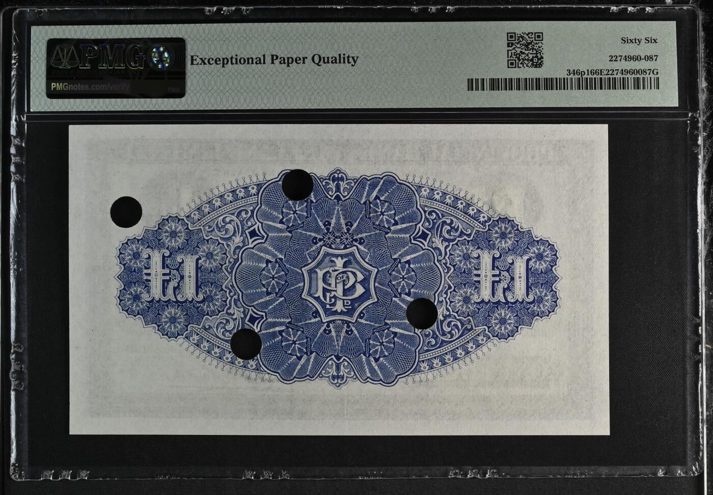收藏联盟Quantum Auction 第383期拍卖  爱尔兰1926年1镑打孔作废库存票 PMG66