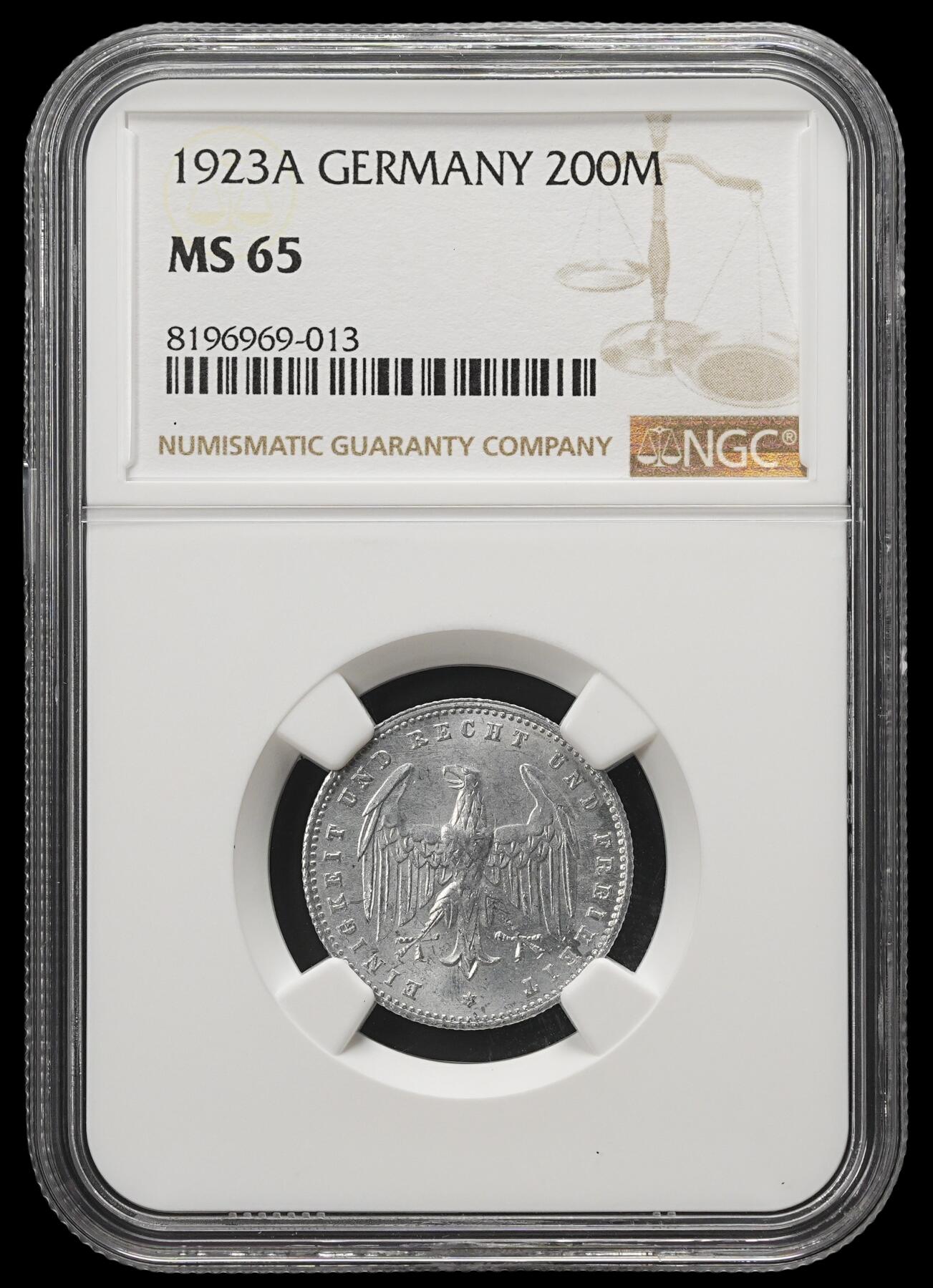 修遠堂世界钱币第四十三期 全场包邮 NGC MS65 1923年魏玛政府200马克