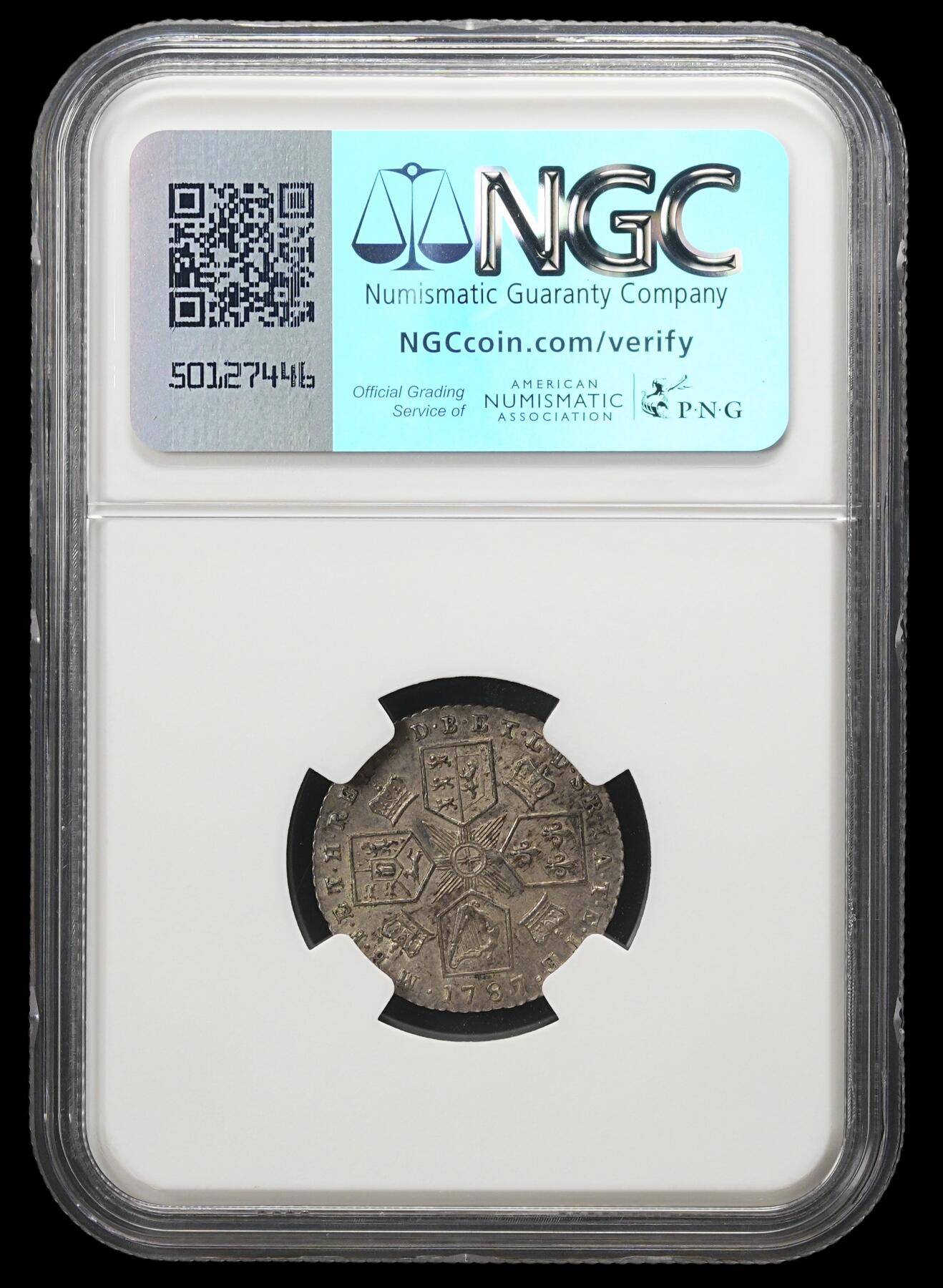 修遠堂世界钱币第四十三期 全场包邮 NGC MS62 1787年英国6便士银币 纸袋包浆