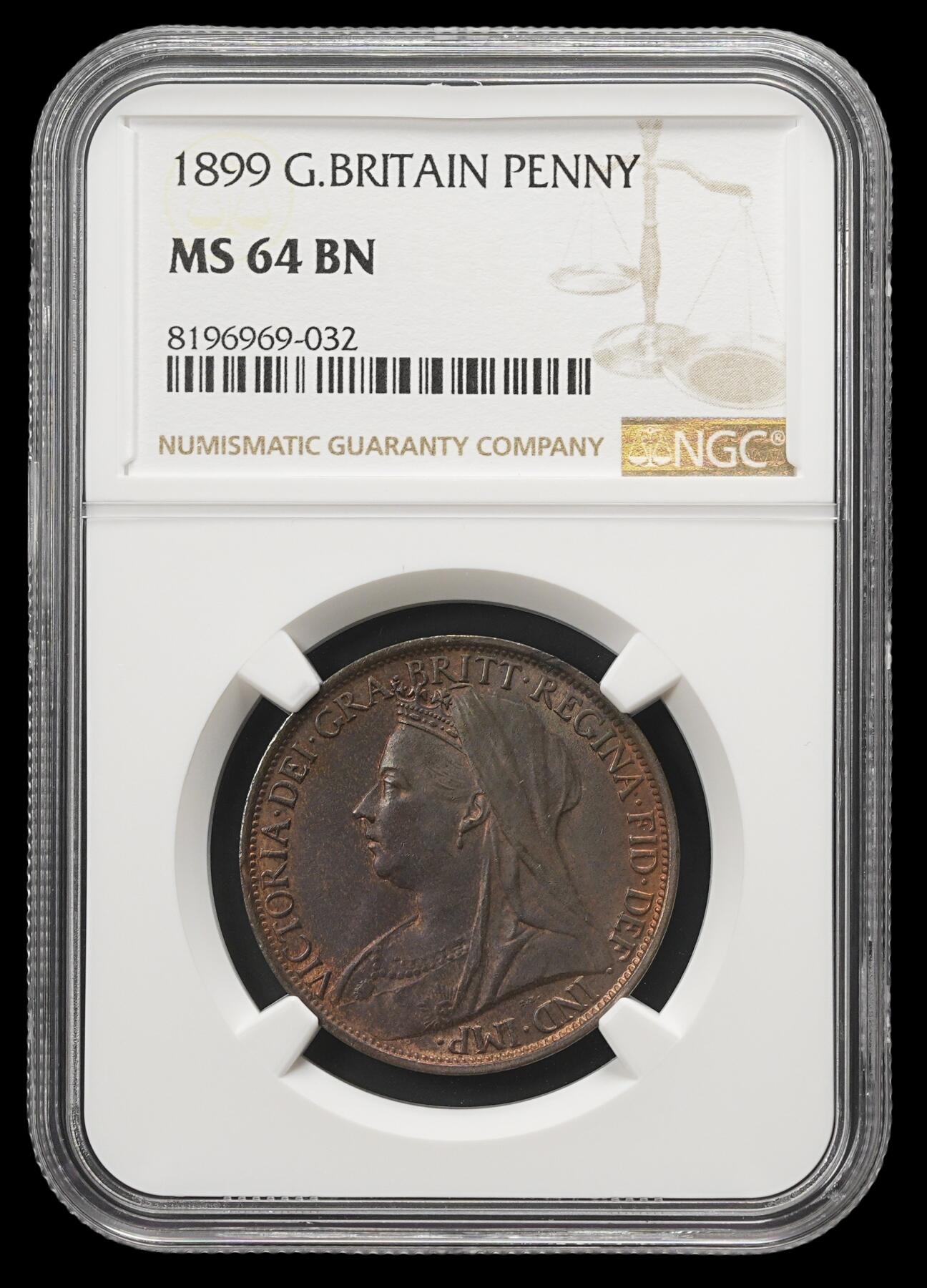 修遠堂世界钱币第四十三期 全场包邮 NGC MS64BN 1899年英国1便士铜币