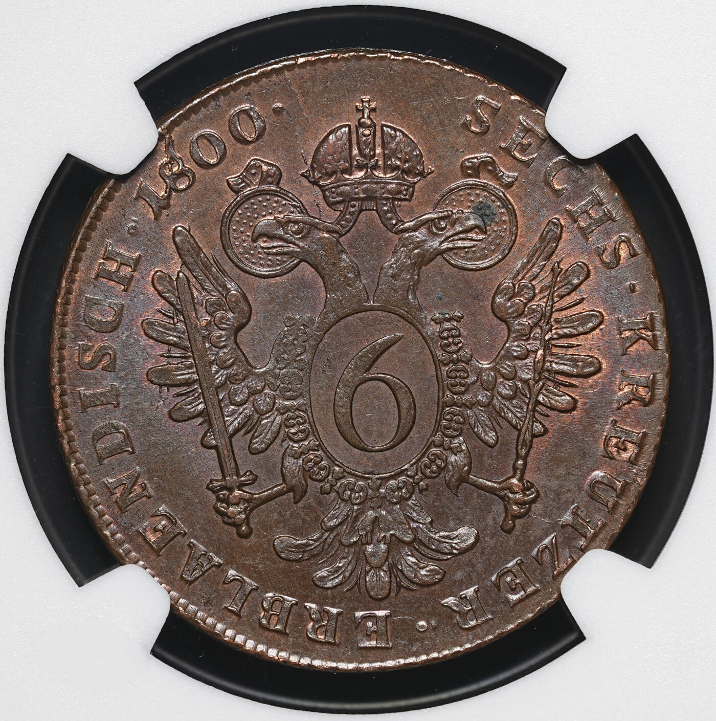修遠堂世界钱币第四十三期 全场包邮 NGC MS63BN 1800年神圣罗马帝国6克鲁泽大铜币