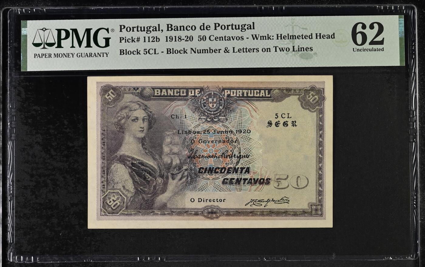 收藏联盟Quantum Auction 第383期拍卖  葡萄牙1918-20年50分 PMG62