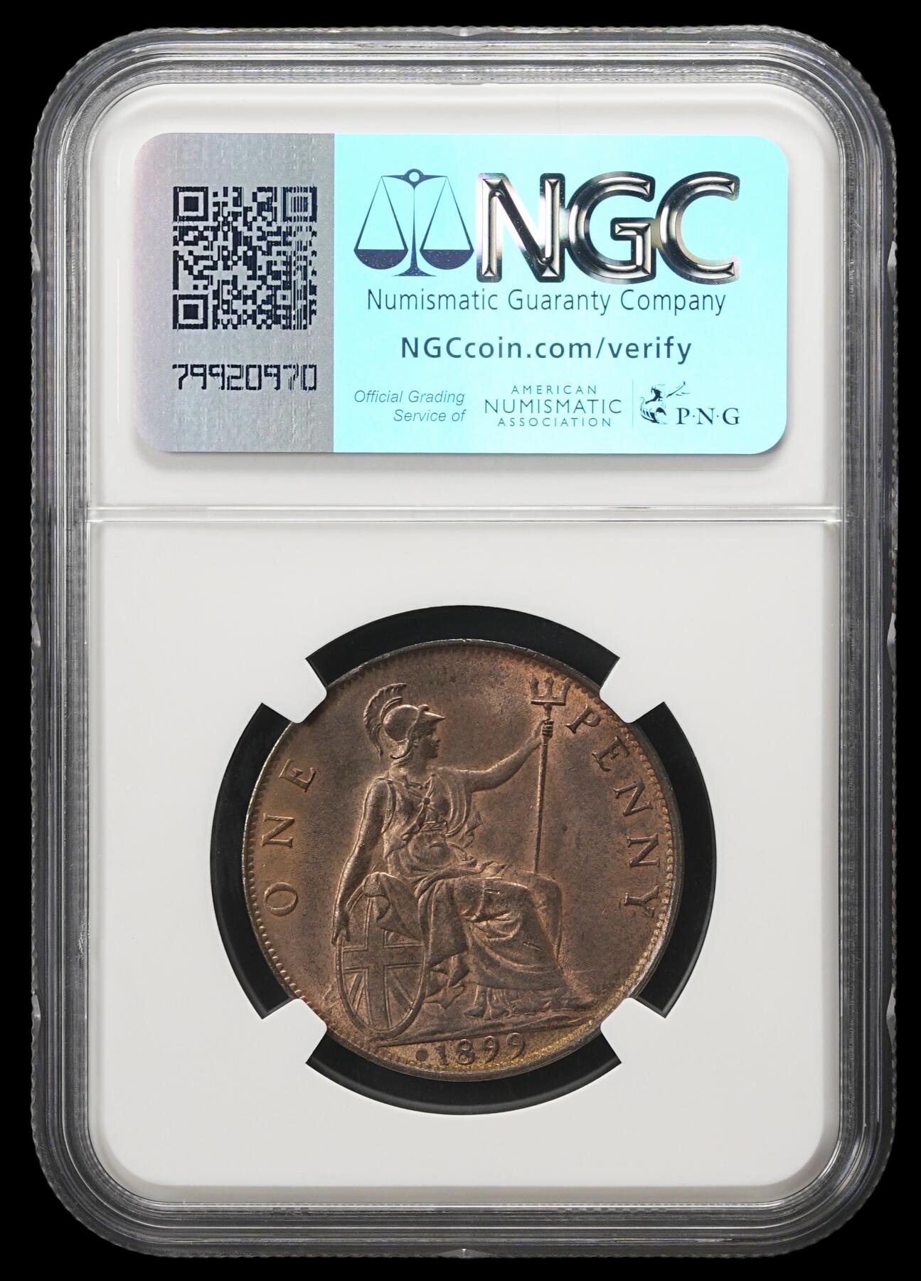 修遠堂世界钱币第四十三期 全场包邮 NGC MS64BN 1899年英国1便士铜币