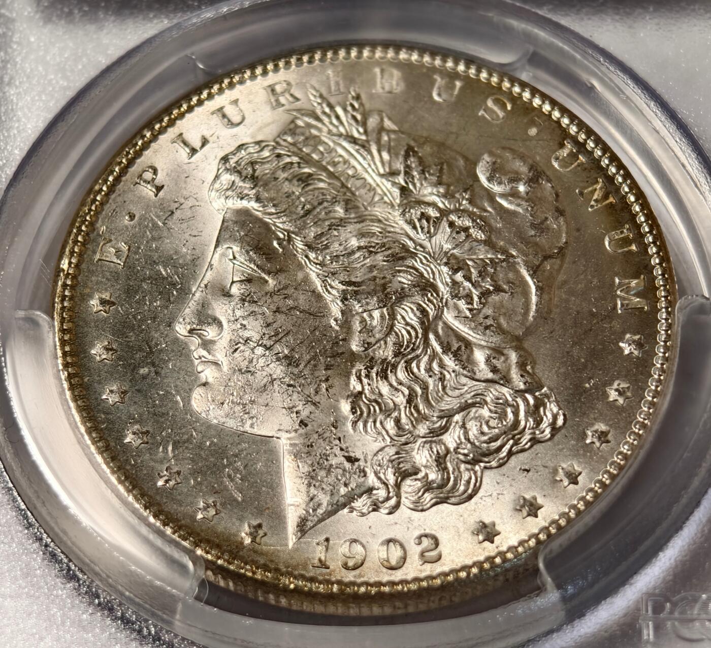 紫瑗钱币——第430期 美国 1902年 O版 摩根 大头妹 1美元 银币 PCGS MS63  老盒