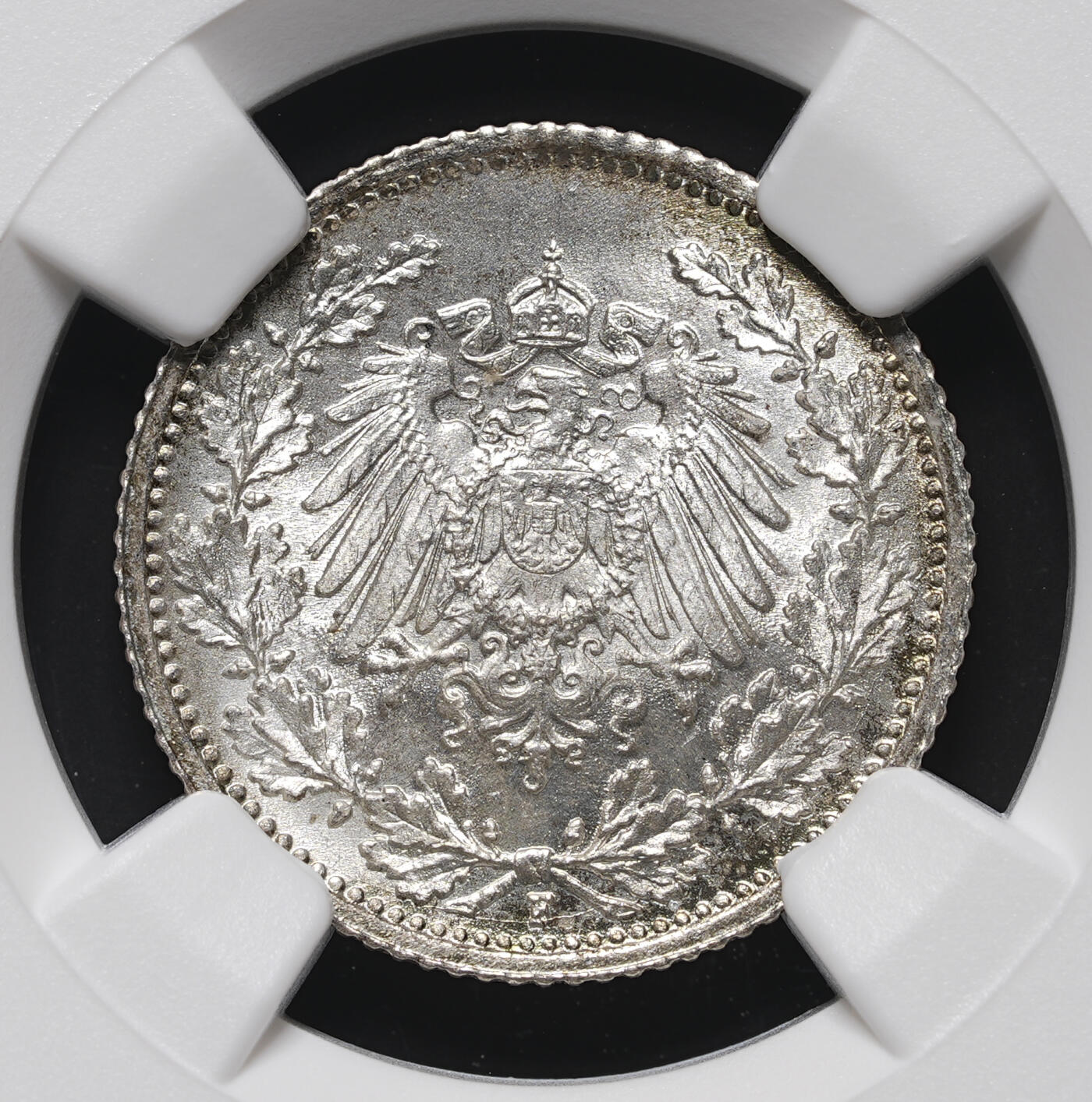 修遠堂世界钱币第四十三期 全场包邮 顶级高分 NGC MS68 1915年德国1/2马克银币 F厂铭