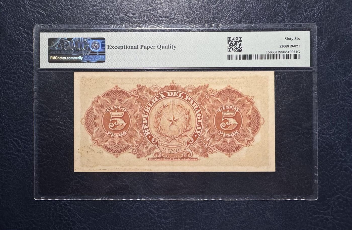 收藏联盟Quantum Auction 第383期拍卖  巴拉圭1907年5比索M.N. = 1/2银币MP 首发A冠 PMG66 号码无347