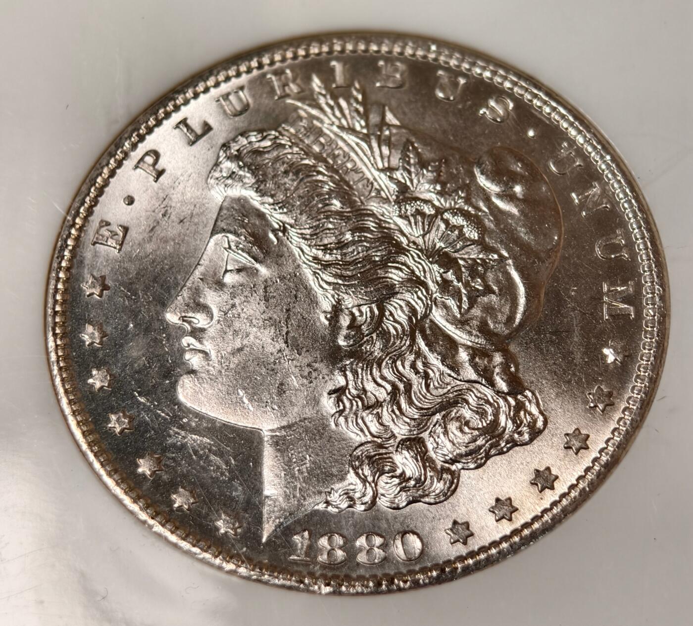 紫瑗钱币——第430期 美国 1880年 S版 摩根 大头妹 1美元 银币 NGC MS63 老盒