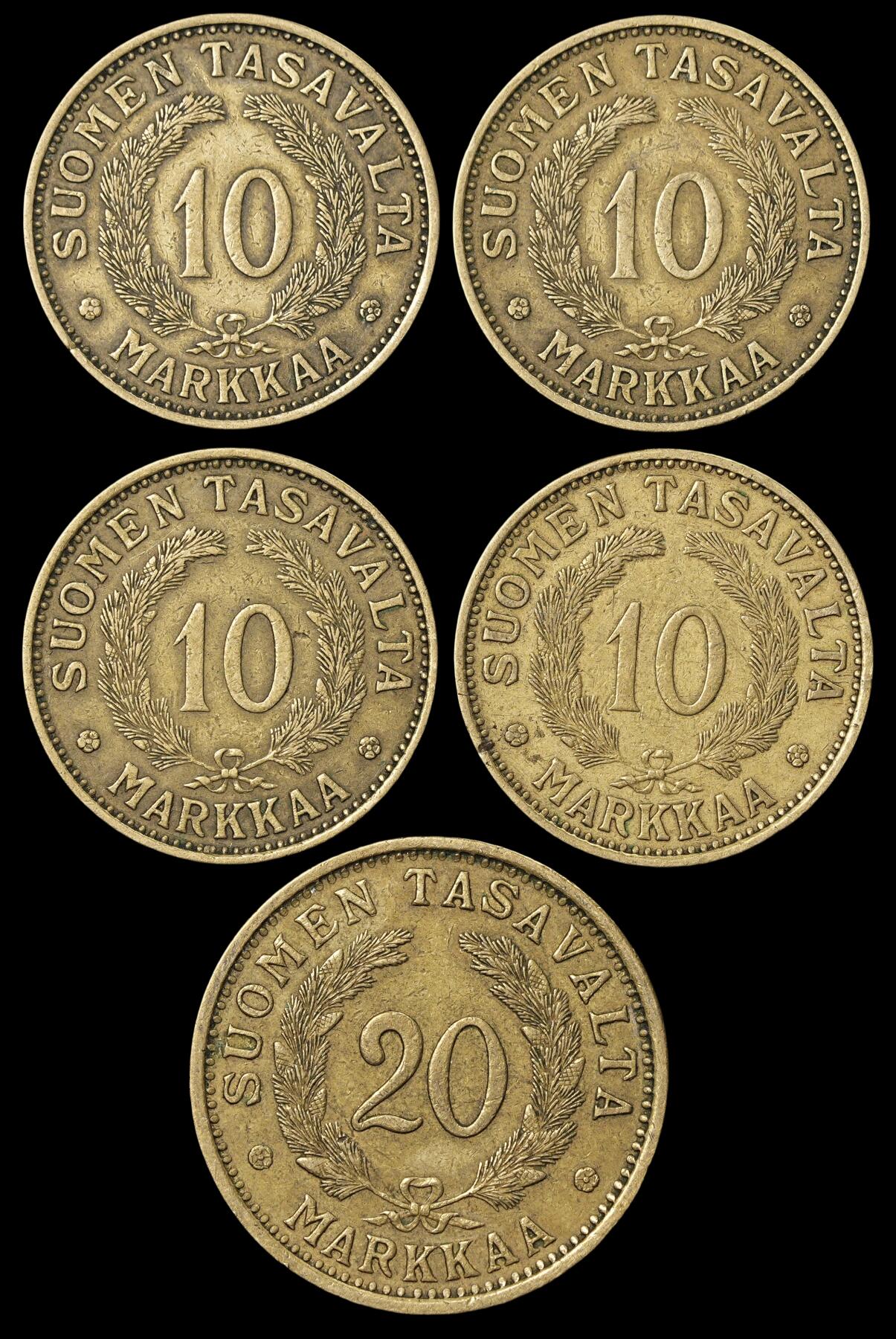 修遠堂世界钱币第四十三期 全场包邮 30年代芬兰10，20马克一组 少见品种