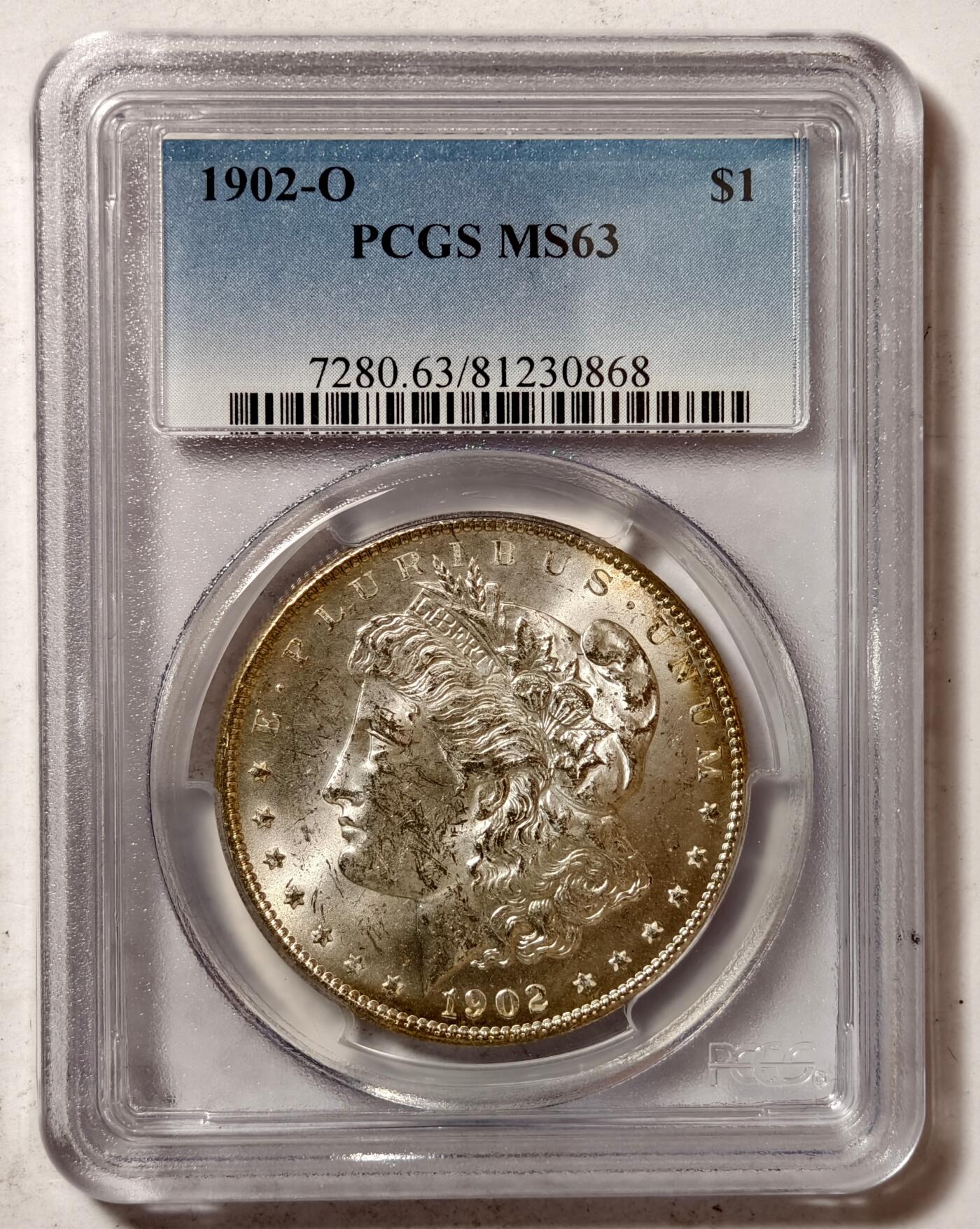 紫瑗钱币——第430期 美国 1902年 O版 摩根 大头妹 1美元 银币 PCGS MS63  老盒