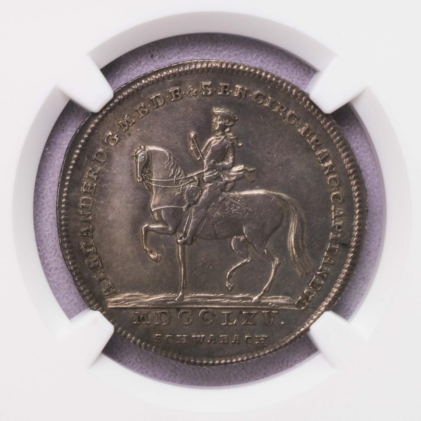 NGC-MS62 1765勃兰登堡骑马1/4泰勒银币 季军老包浆