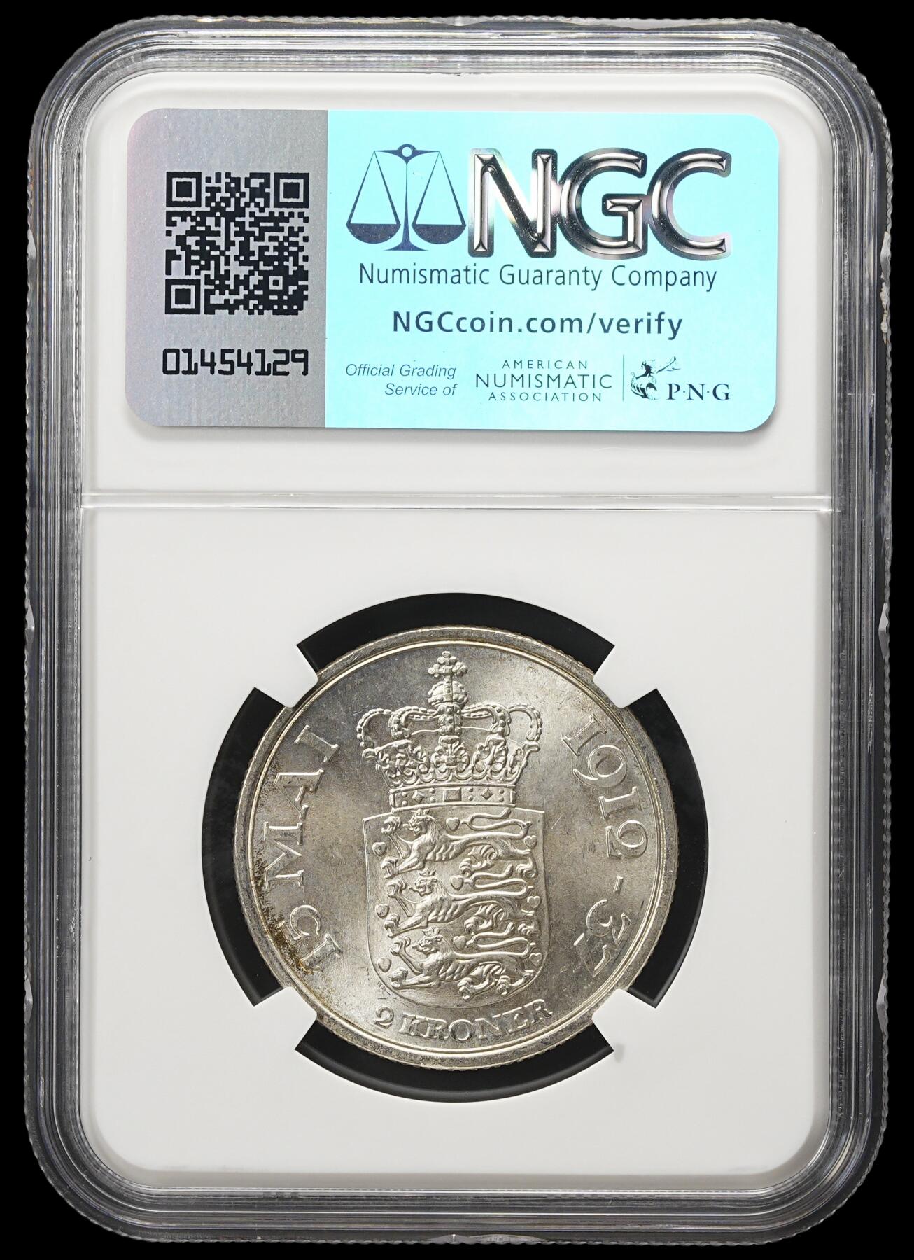 修遠堂世界钱币第四十三期 全场包邮 NGC MS65 1937丹麦国王执政25周年纪念2克朗银币
