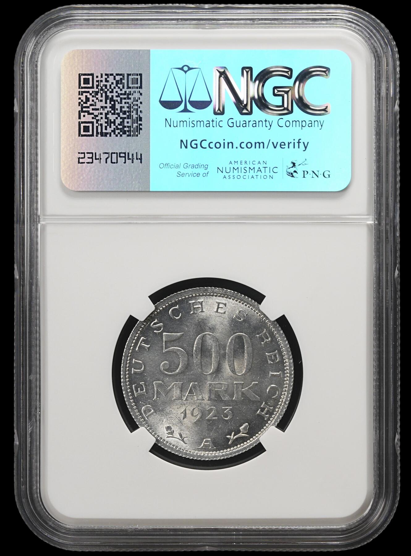 修遠堂世界钱币第四十三期 全场包邮 NGC MS65 1923年魏玛政府500马克