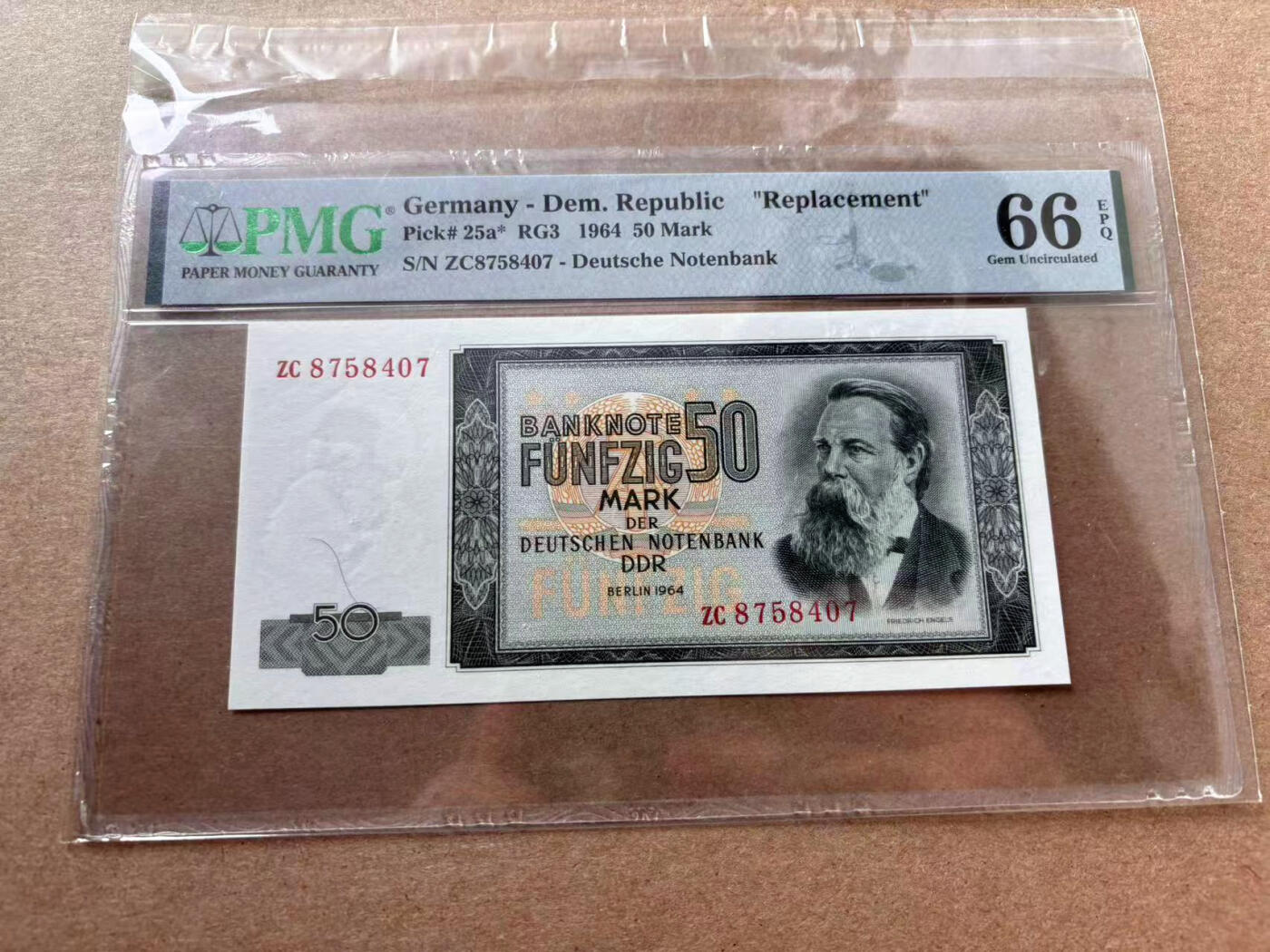 【Blue Auction】✨世界纸币精拍第560期【精】 【补号】德国 1964年50马克 恩格斯 PMG66EPQ 
