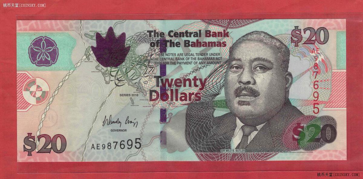 巴哈马2010年20元 无4 美洲纸币 实物图 UNC