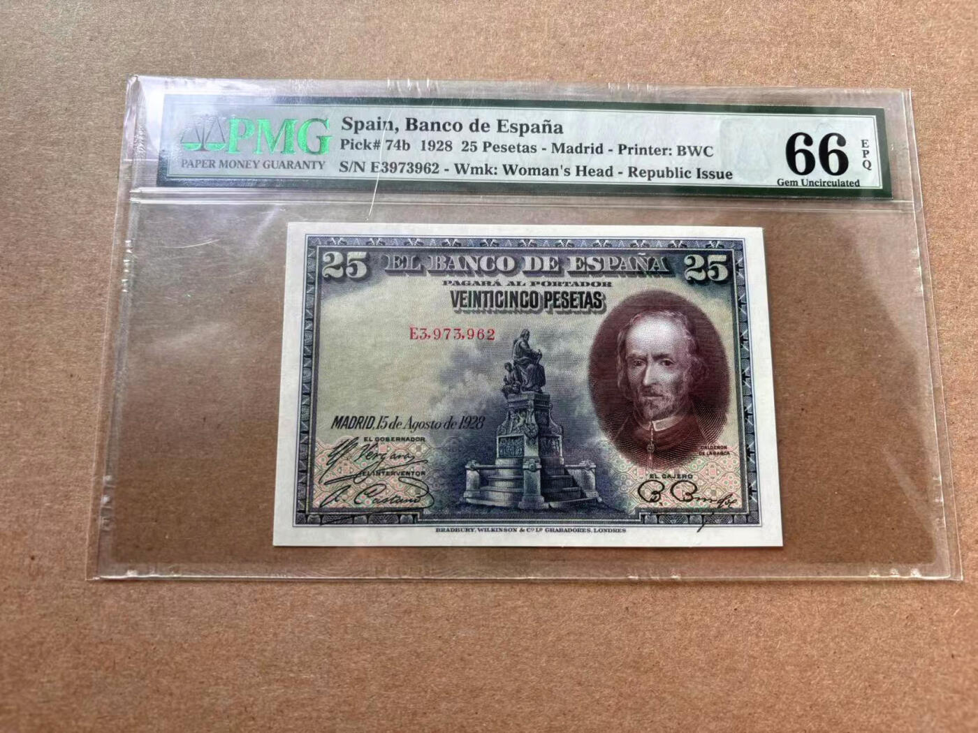【Blue Auction】✨世界纸币精拍第560期【精】 西班牙 1928年25比塞塔 PMG66EPQ 