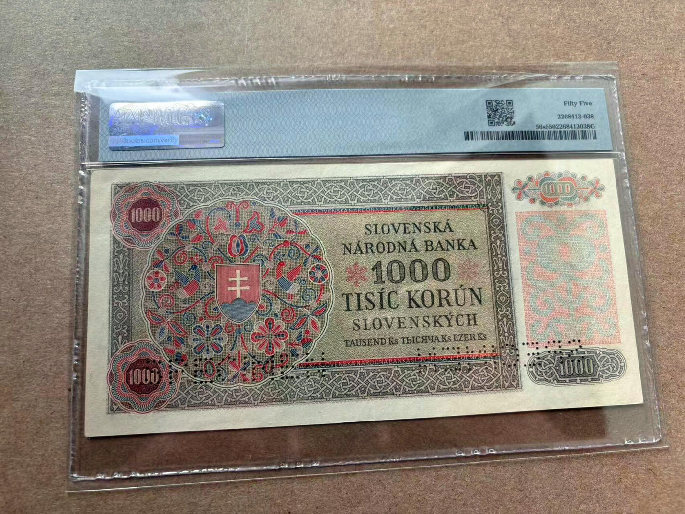 【Blue Auction】✨世界纸币精拍第560期【精】 捷斯 1940年1000克朗 超大票幅 样钞 PMG55 折木教子 设计精美