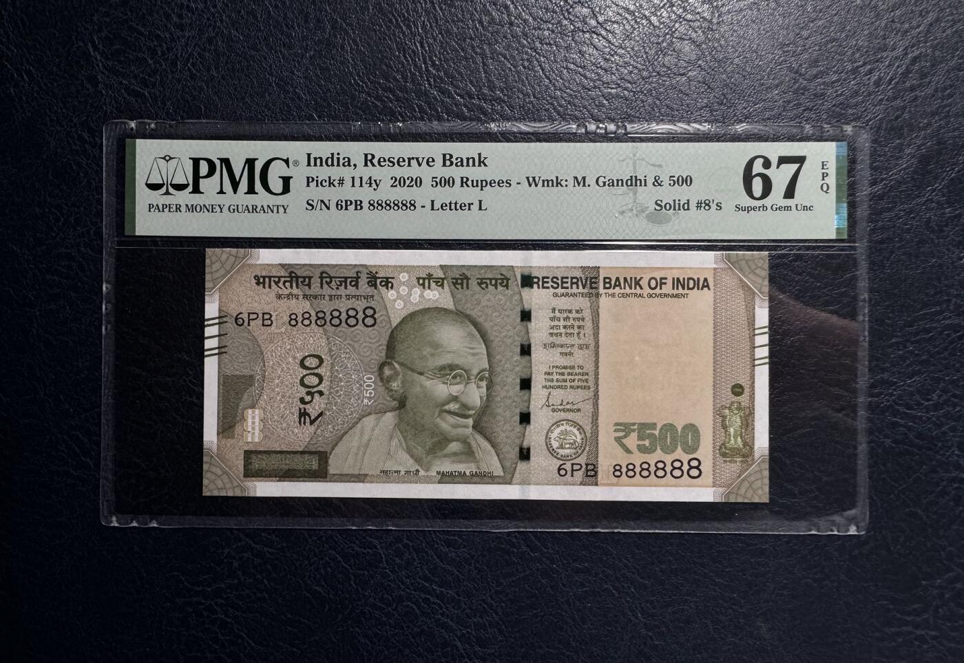 收藏联盟Quantum Auction 第383期拍卖  印度2020年500卢比全同8号 PMG67 圆圆倒置号 德里红堡