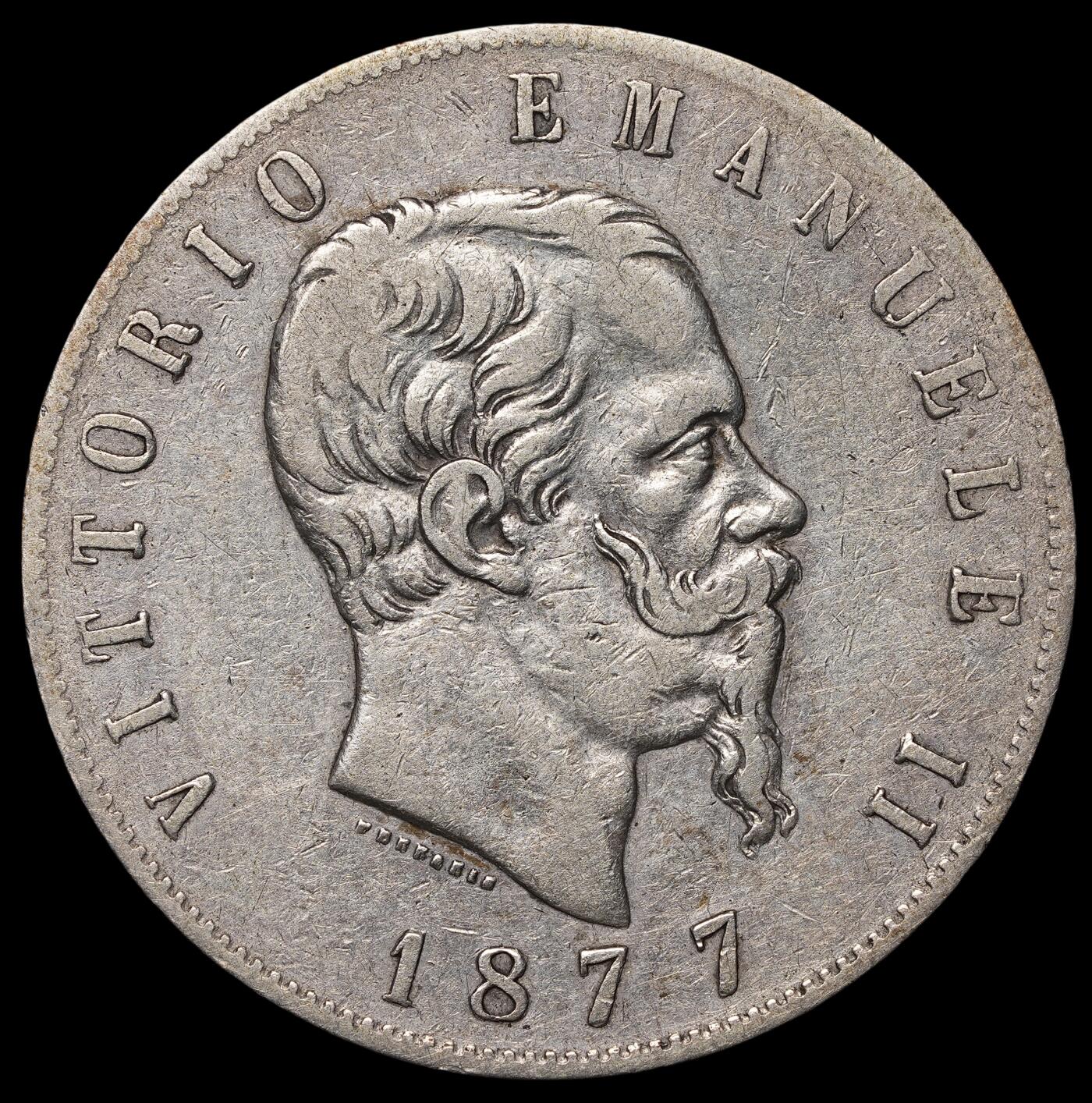 修遠堂世界钱币第四十三期 全场包邮 1877年意大利5里拉大银币R厂铭（罗马造币厂）