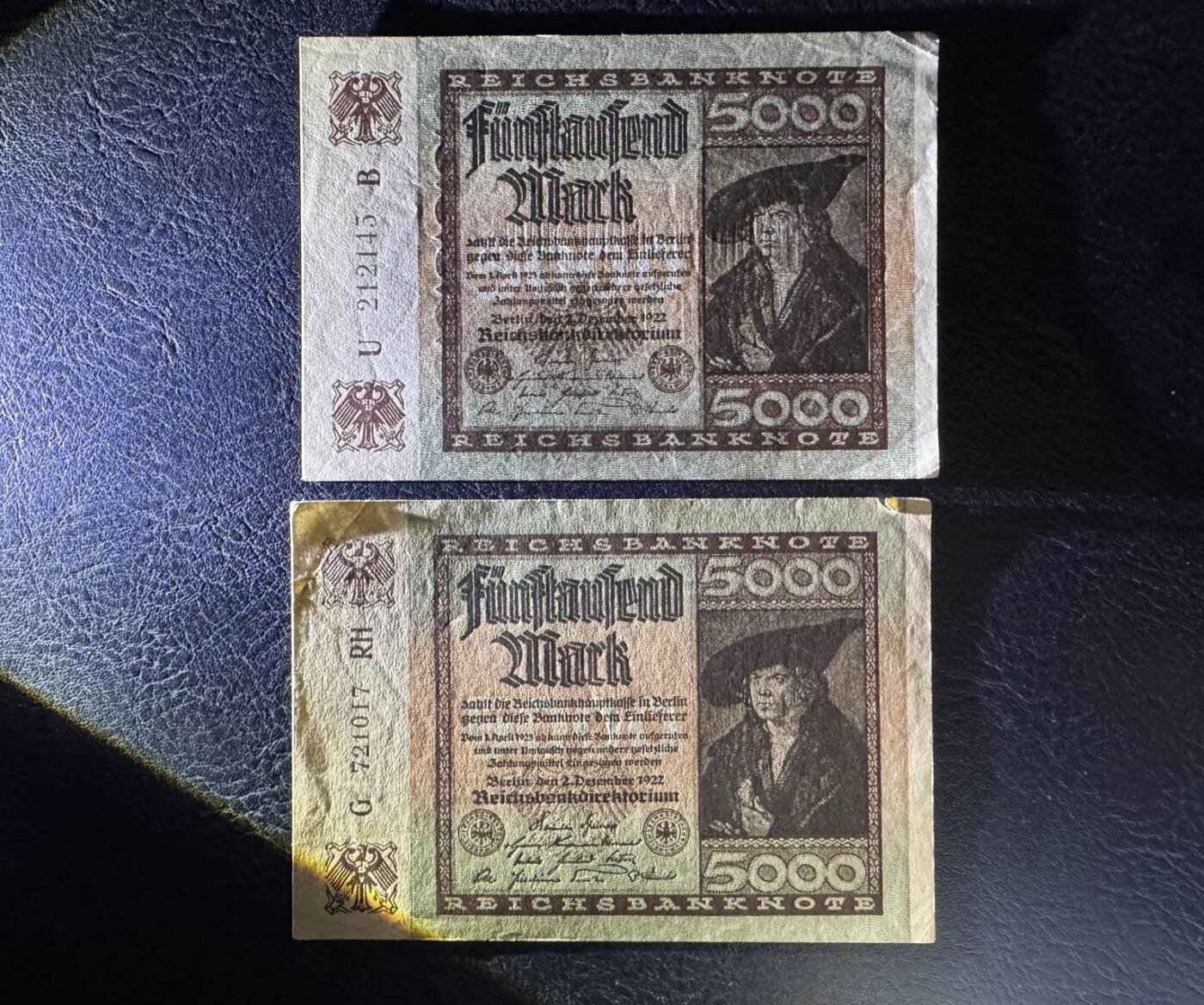 收藏联盟Quantum Auction 第383期拍卖  德国1922年5000马克 品相如图 无中折