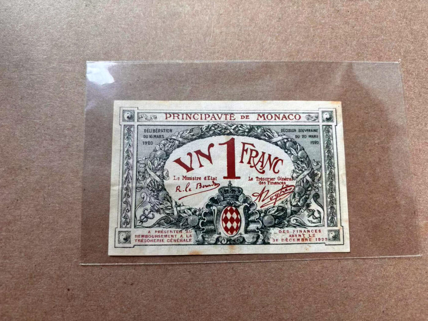 【Blue Auction】✨世界纸币精拍第560期【精】 摩纳哥 1920年1法郎 品相如图