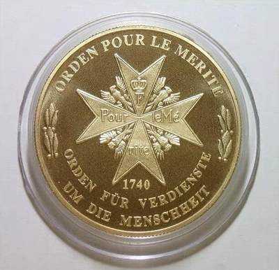 德国1991年普鲁士 十字勋章+大炮鹰徽高浮雕精制大镀金章 40MM - 德国1991年普鲁士 十字勋章+大炮鹰徽高浮雕精制大镀金章 40MM