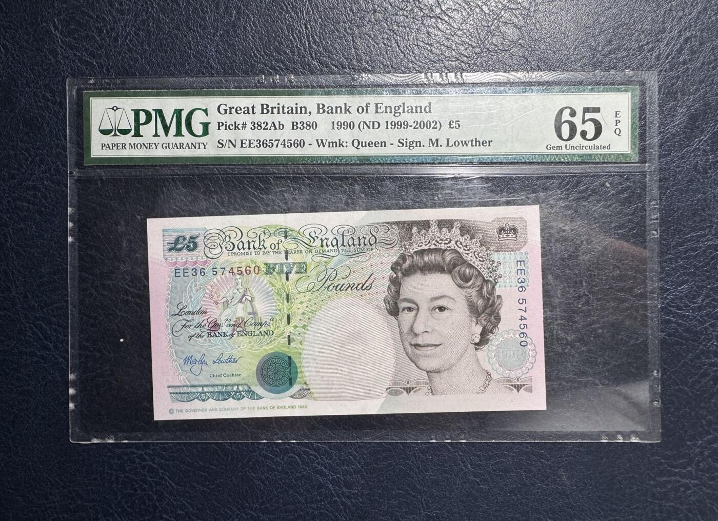 收藏联盟Quantum Auction 第383期拍卖  英国1990年版5镑 PMG65 皇冠版 壳子有磨损