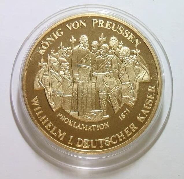 德国1991年 威廉一世统一德国+大炮鹰徽高浮雕精制大镀金章 40MM