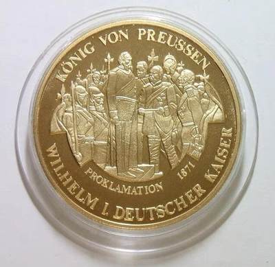 德国1991年 威廉一世统一德国+大炮鹰徽高浮雕精制大镀金章 40MM - 德国1991年 威廉一世统一德国+大炮鹰徽高浮雕精制大镀金章 40MM