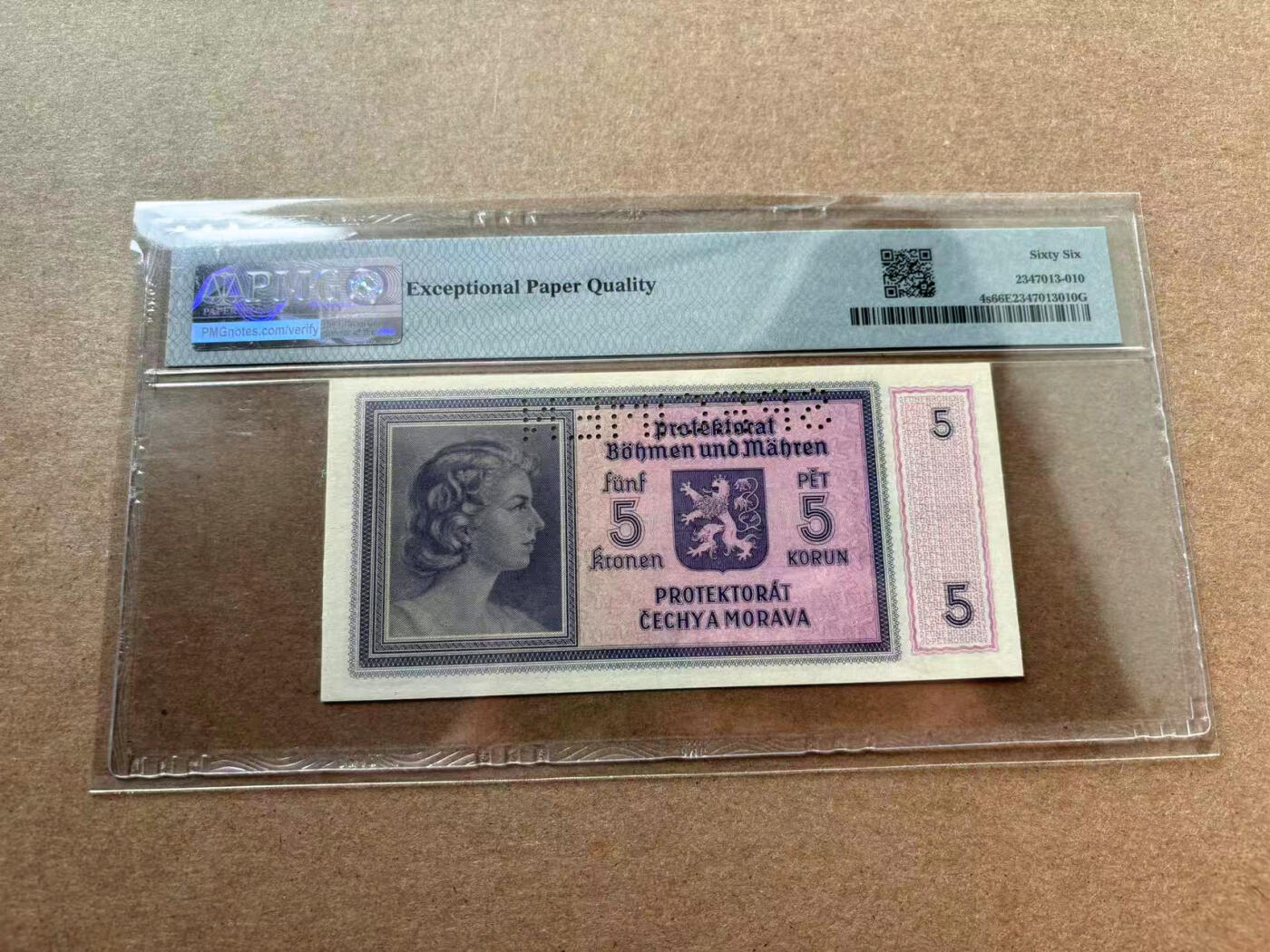 【Blue Auction】✨世界纸币精拍第560期【精】 波西米亚 1940年5克朗 样钞 PMG66EPQ 