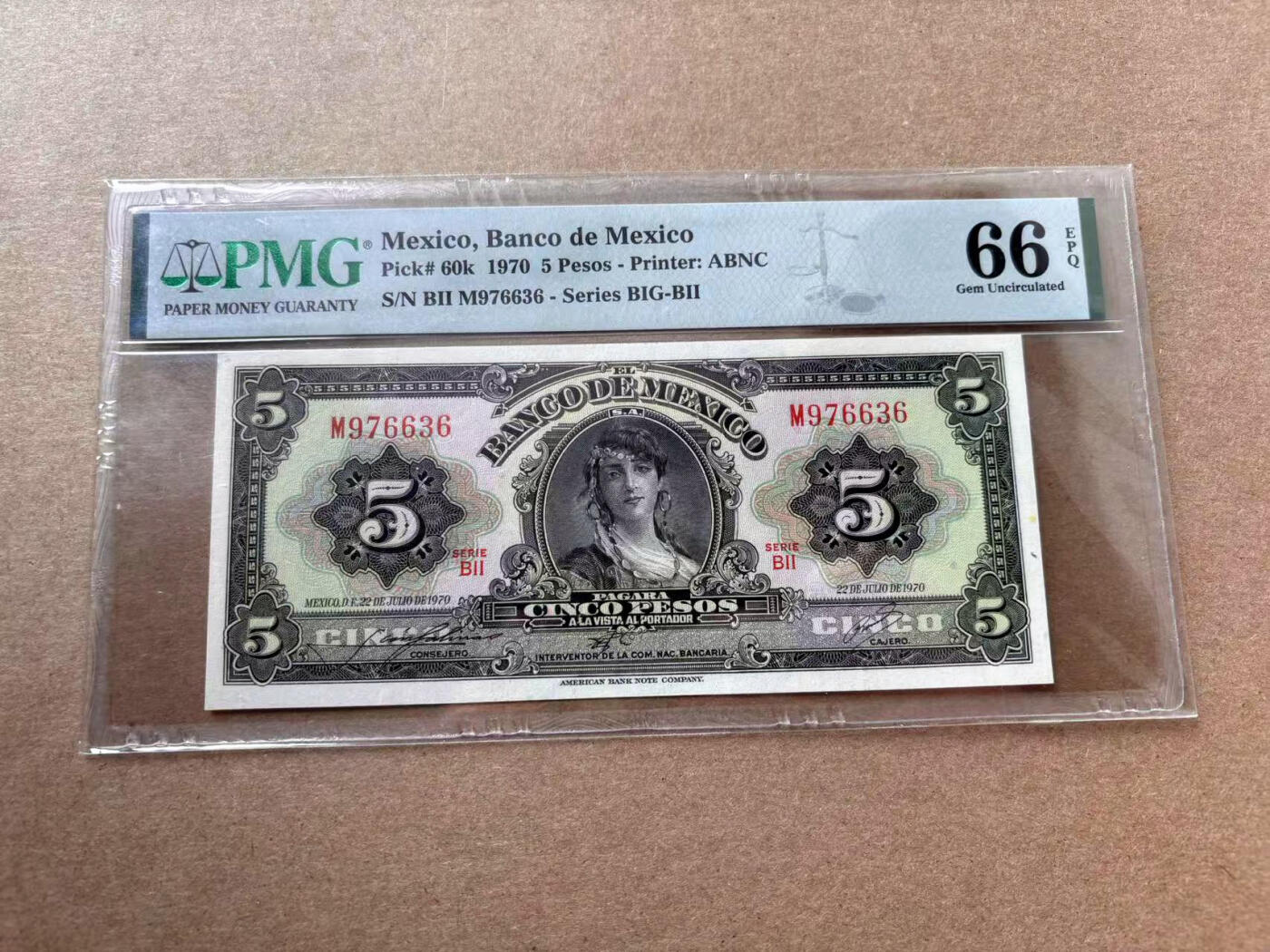 【Blue Auction】✨世界纸币精拍第560期【精】 墨西哥 1970年5比索 PMG66EPQ 