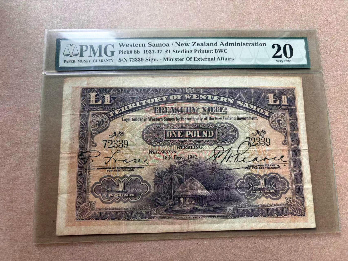 【Blue Auction】✨世界纸币精拍第560期【精】 西萨摩亚 早期 1942年1镑 BWC出品 PMG20 实钞少见 品相如图