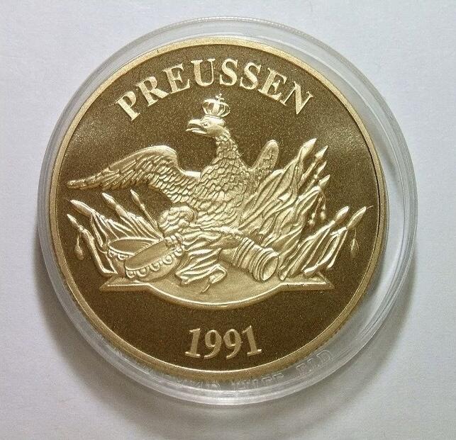 德国1991年普鲁士 十字勋章+大炮鹰徽高浮雕精制大镀金章 40MM