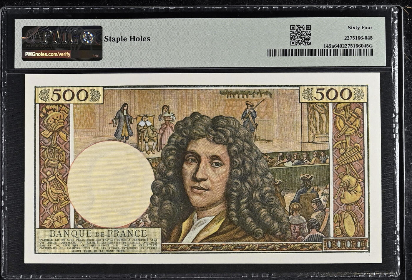 【Blue Auction】✨世界纸币精拍第560期【精】 法国 1963年5000法郎 戏剧家莫里哀 非常精美 PMG64