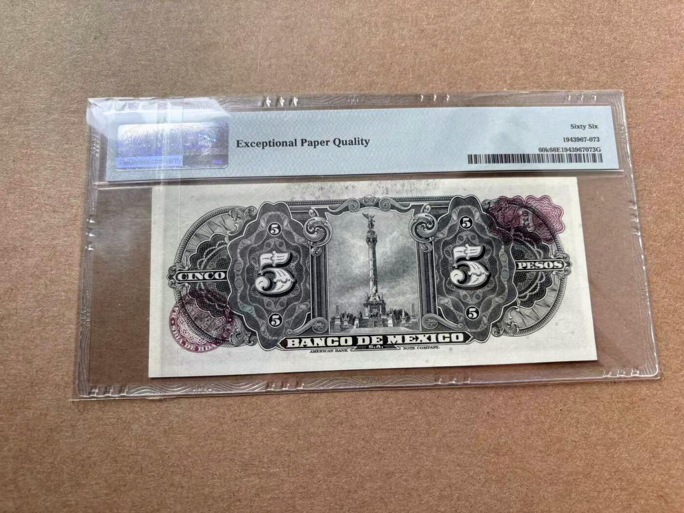 【Blue Auction】✨世界纸币精拍第560期【精】 墨西哥 1970年5比索 PMG66EPQ 