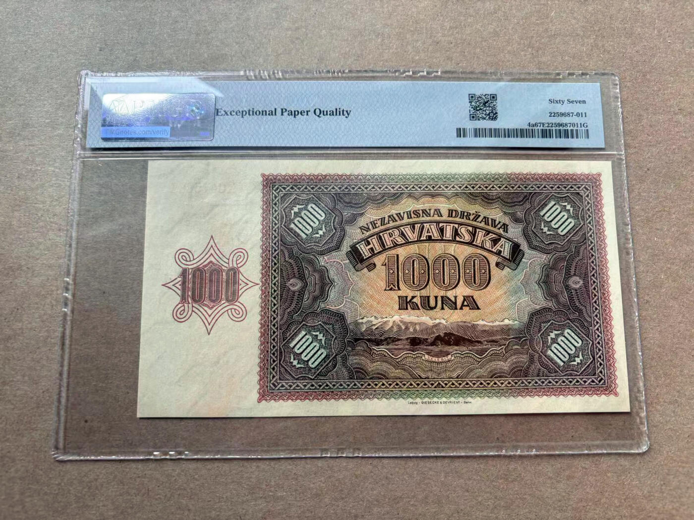 【Blue Auction】✨世界纸币精拍第560期【精】 克罗地亚 1941年1000库纳 PMG67EPQ 高分 
