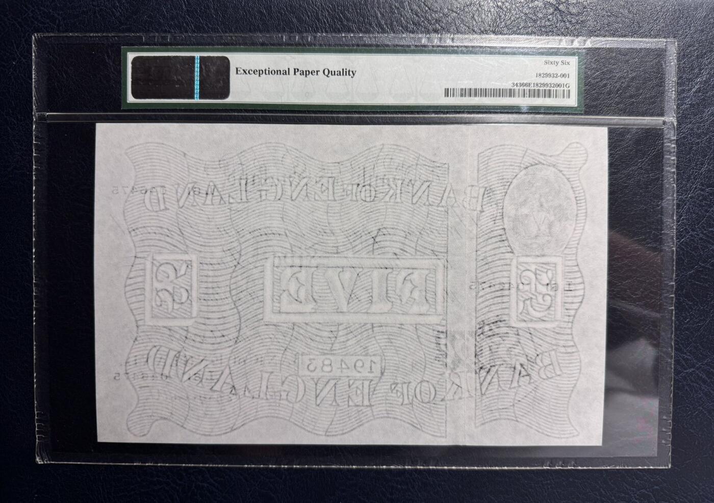 收藏联盟Quantum Auction 第383期拍卖  英国1947年白色5镑 PMG66 大票幅 稀少